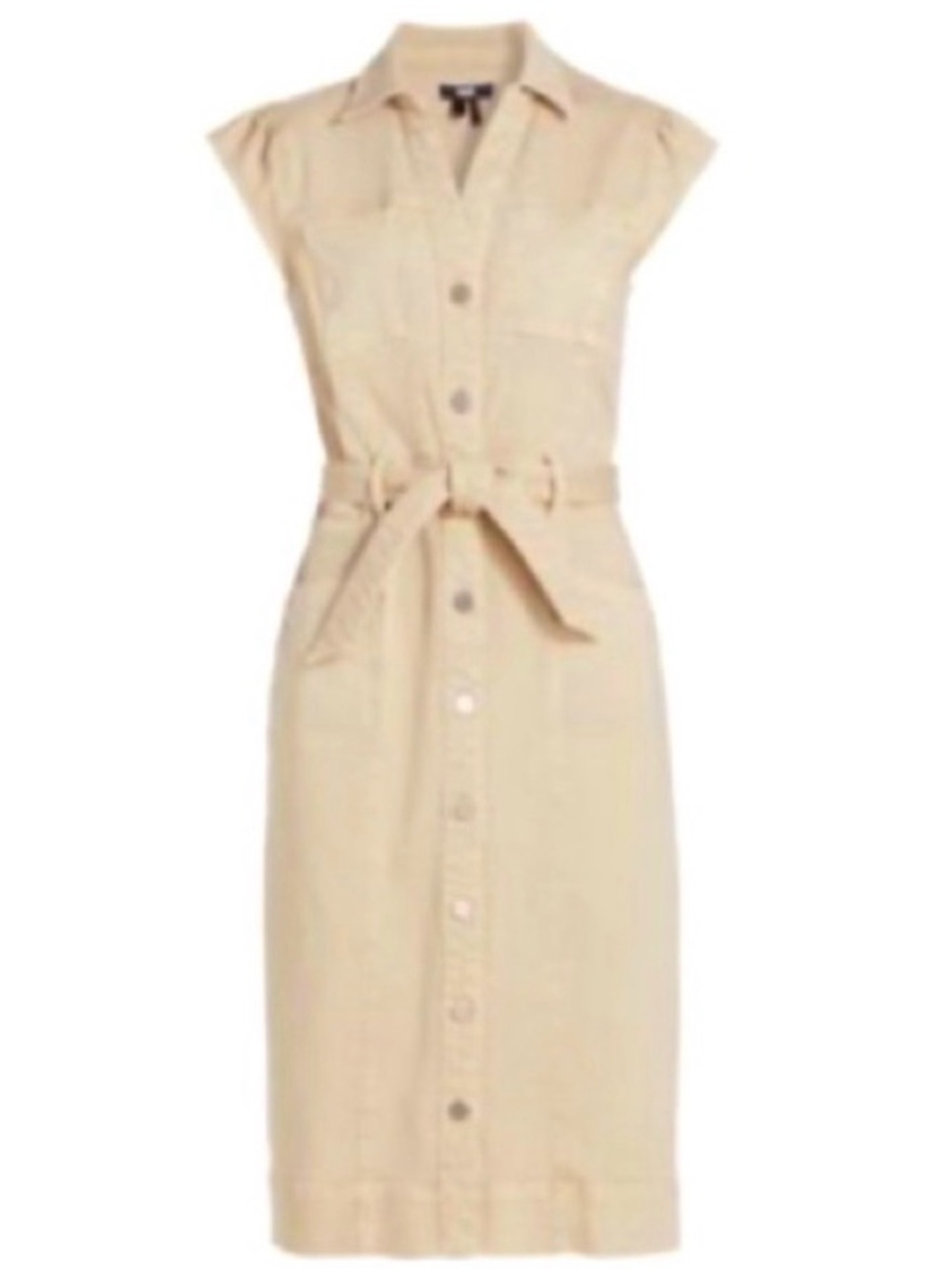 PAIGE Cream Button-Front Collared Midi Dress with Belt-Denim like-sexy!